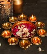 The advitya medium metal urli with diya  decorative bowl for home and festive decor