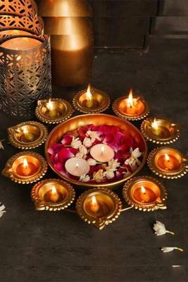 The advitya medium metal urli with diya  decorative bowl for home and festive decor 5