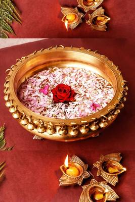 The advitya brass urli with ghungroo  traditional decorative bowl for home and festive decor 1