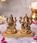 The advitya ganesh laxmi on pedestal statue murti idol set