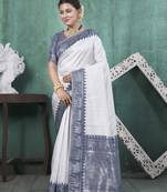 Blue kanjivaram silk blend with Rich Gold Border And Elephant Motifs Saree With Blouse For Women