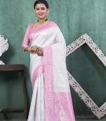 Pink kanjivaram silk blend with Rich Gold Border And Elephant Motifs Saree With Blouse For Women