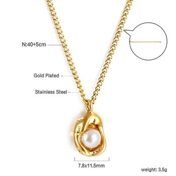 Gold toned anti-tarnish daily useable western look chain pearl nest medium pendant 2