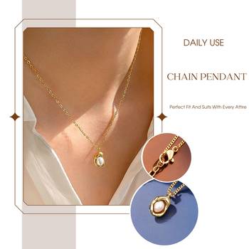 Gold toned anti-tarnish daily useable western look chain pearl nest medium pendant 3