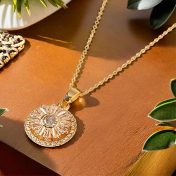 Gold toned anti-tarnish daily useable chain with rotating ad stone pendant 1