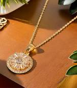 Gold toned anti-tarnish daily useable chain with rotating ad stone pendant