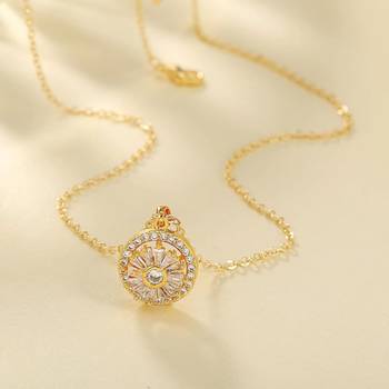 Gold toned anti-tarnish daily useable chain with rotating ad stone pendant 2