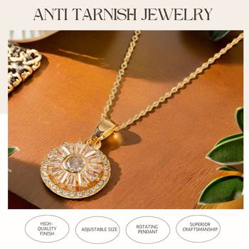 Gold toned anti-tarnish daily useable chain with rotating ad stone pendant 3