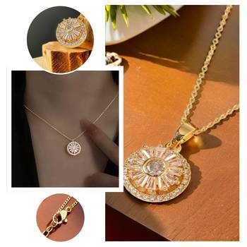 Gold toned anti-tarnish daily useable chain with rotating ad stone pendant 4
