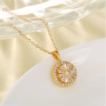 Gold toned anti-tarnish daily useable chain with rotating ad stone pendant 5