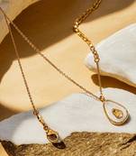 Gold toned anti-tarnish daily useable western look chain with mop oval pendant