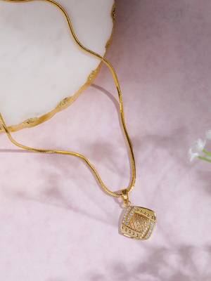 One gram gold original look daily use stone studded pendant with chain 2