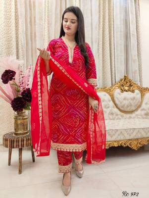 Cotton red embroidery kurti with pant and dupatta 2