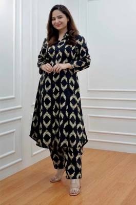 Rayon black aline kurti with pant 1