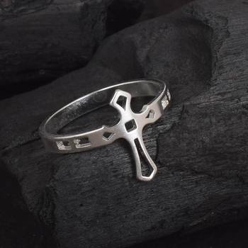 dzine trendz brass cross finger ring – silver plated 1