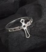 dzine trendz brass cross finger ring – silver plated