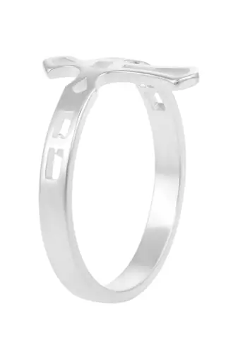 dzine trendz brass cross finger ring – silver plated