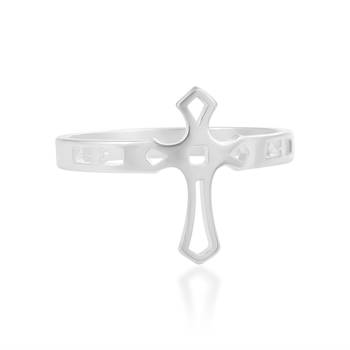 dzine trendz brass cross finger ring – silver plated 3