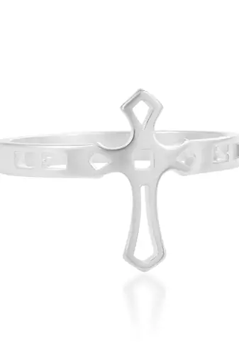 dzine trendz brass cross finger ring – silver plated