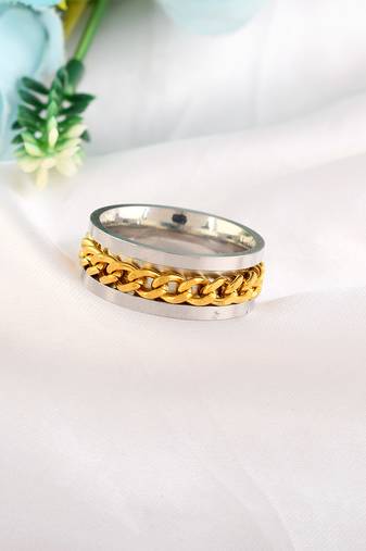 Memoir brass double colour gold plated dual tone spinner fashion jewellery finger ring challa for men women  