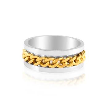 Memoir brass double colour gold plated dual tone spinner fashion jewellery finger ring challa for men women   2