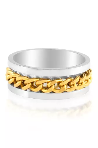 Memoir brass double colour gold plated dual tone spinner fashion jewellery finger ring challa for men women  