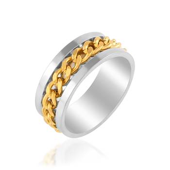 Memoir brass double colour gold plated dual tone spinner fashion jewellery finger ring challa for men women   3