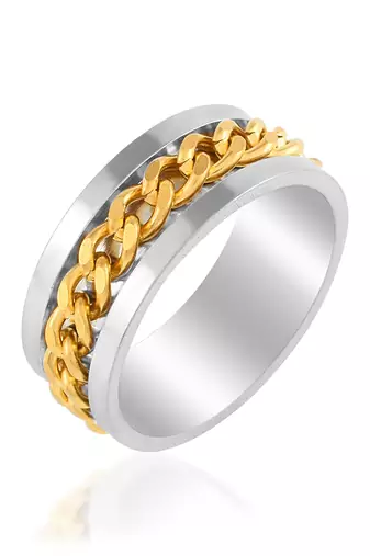 Memoir brass double colour gold plated dual tone spinner fashion jewellery finger ring challa for men women  