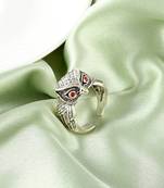 Memoir brass antique silver finish free size owl finger ring fashion jewellery for men women