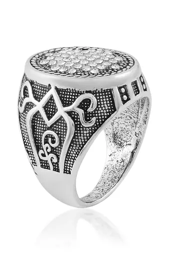 Memoir brass oxidised silverplated imitation diamonds statement finger ring luxe jewelery for men and women