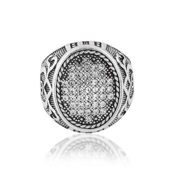 Memoir brass oxidised silverplated imitation diamonds statement finger ring luxe jewelery for men and women 3
