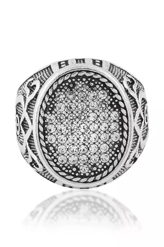 Memoir brass oxidised silverplated imitation diamonds statement finger ring luxe jewelery for men and women