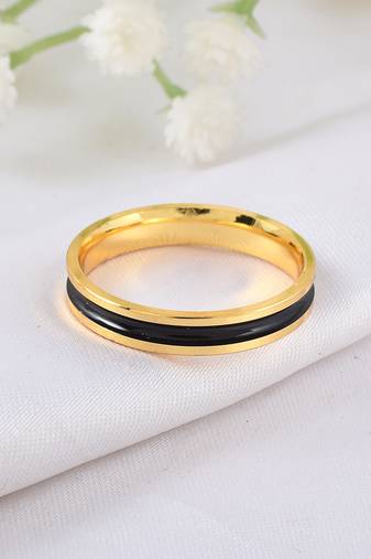 Memoir dual colour tone black band brass challa finger ring men women fashion jewellery