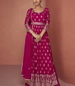 Pink real georgette embroidered palzzo suit