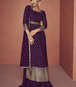 Wine real georgette embroidered palzzo suit