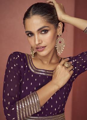 Wine real georgette embroidered palzzo suit 4