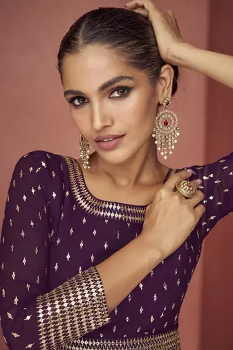 Wine real georgette embroidered palzzo suit
