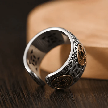 Memoir brass gold & silver dual colour two tone five emperor chinese attract money good luck men women 1