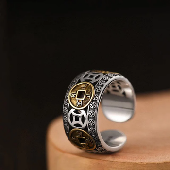 Memoir brass gold & silver dual colour two tone five emperor chinese attract money good luck men women 2
