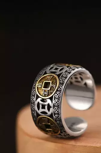 Memoir brass gold & silver dual colour two tone five emperor chinese attract money good luck men women