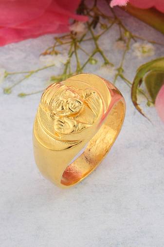 Memoir brass 1 gram gold plated shirdi sai baba thick & heavy 4.50 gms strong finger ring hindu men women