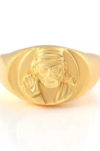 Memoir brass 1 gram gold plated shirdi sai baba thick & heavy 4.50 gms strong finger ring hindu men women