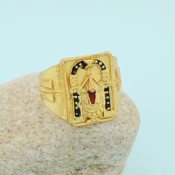 Memoir brass micron goldplated tirupati balaji fingerring men hindu spiritual temple jewellery   1