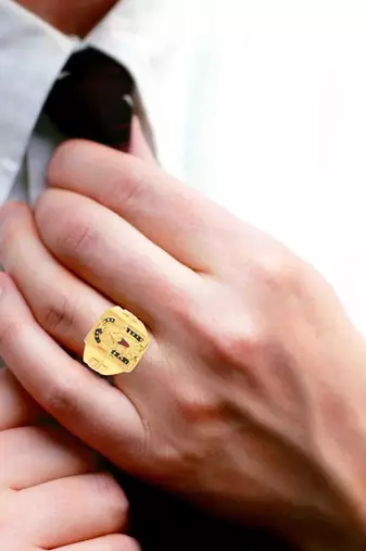 Memoir brass micron goldplated tirupati balaji fingerring men hindu spiritual temple jewellery  