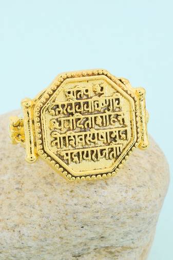 Memoir brass goldplated shivaji maratha raj mudra (royal seal) finger ring men women