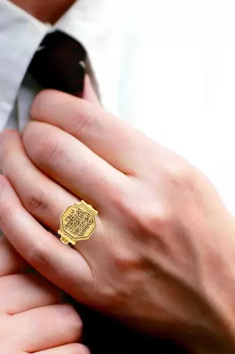 Memoir brass goldplated shivaji maratha raj mudra (royal seal) finger ring men women