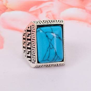 Memoir brass oxidised silverplated turquoise firoza finger ring men women fashion stylish 1