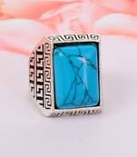 Memoir brass oxidised silverplated turquoise firoza finger ring men women fashion stylish
