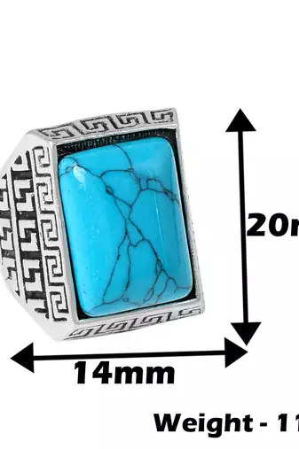 Memoir brass oxidised silverplated turquoise firoza finger ring men women fashion stylish