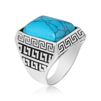 Memoir brass oxidised silverplated turquoise firoza finger ring men women fashion stylish 3